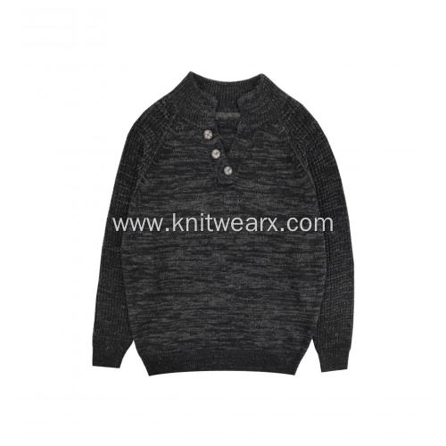 Men's Knitted Henley Button Neck Rib Textured Pullover